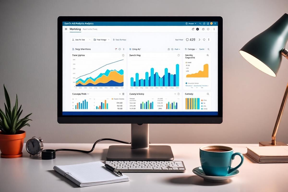 Search advertising performance dashboard on a desktop monitor